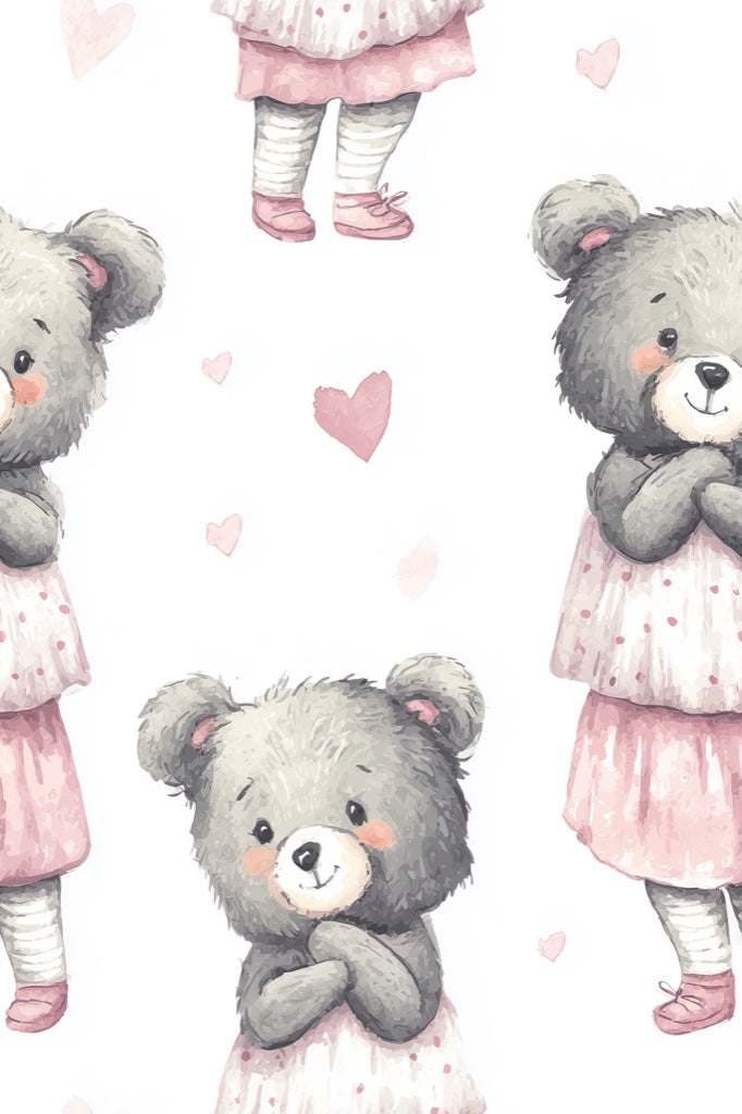 Teddy Bear Wallpaper Hearts Cute Decorative Mural pattern artwork