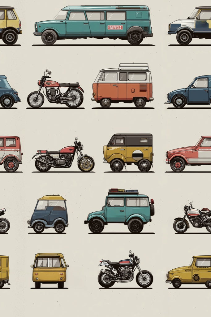 Vintage Wallpaper Vehicles Retro Wall Mural pattern artwork