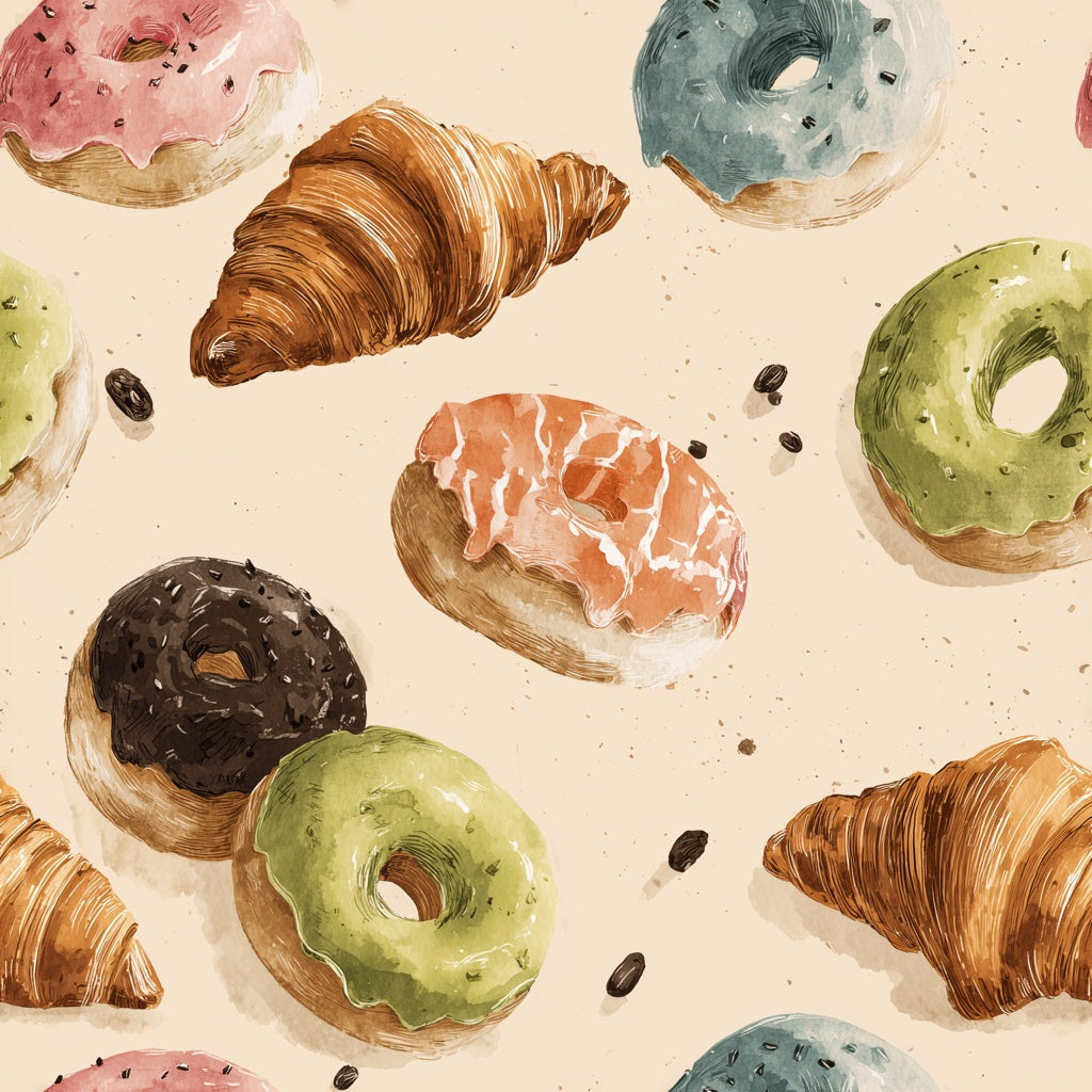 Pastries Wallpaper Donuts Croissants Decorative Mural pattern artwork