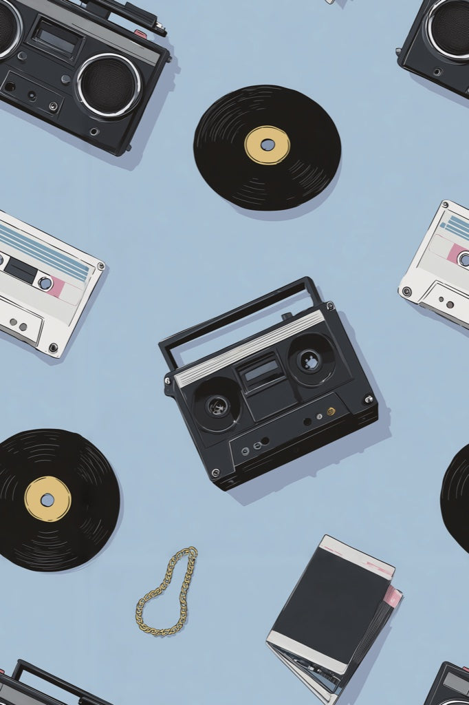 Retro Music Wallpaper Vinyl Cassette Decorative Mural pattern artwork