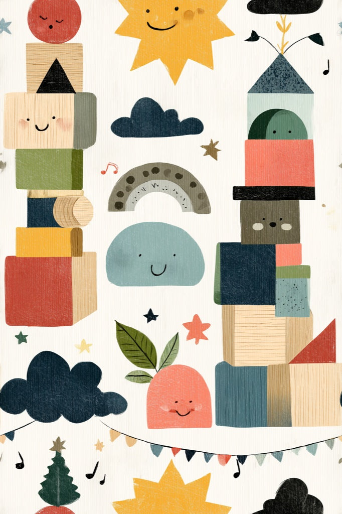 Whimsical Wallpaper Geometric Playful Decorative Mural pattern artwork