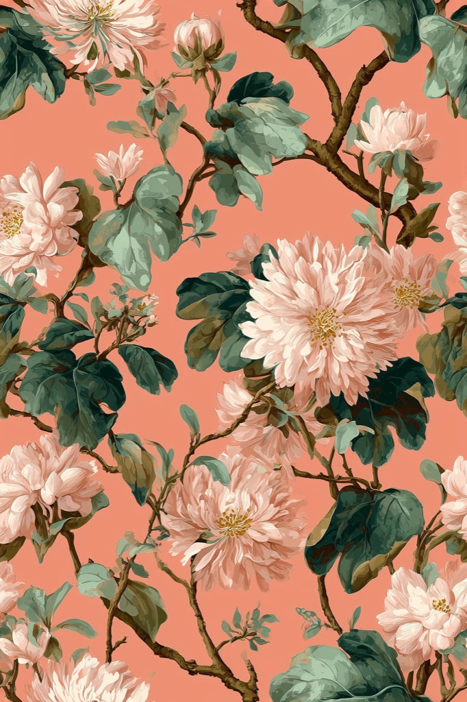 Floral Wallpaper Vintage Peach Removable Wall Decor pattern artwork