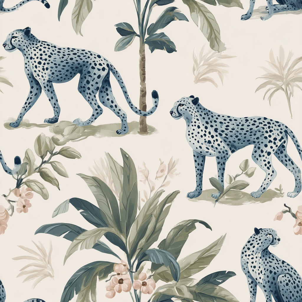 Cheetah Wallpaper Tropical Foliage Decorative Mural pattern artwork