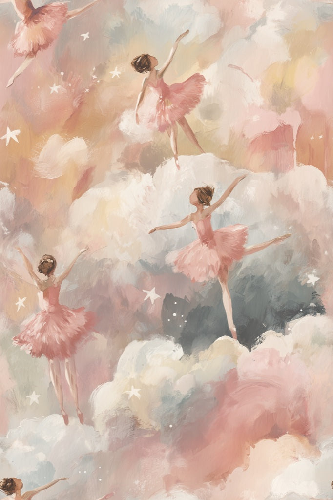 Ballerinas Wallpaper Clouds Whimsical Wall Decor pattern artwork