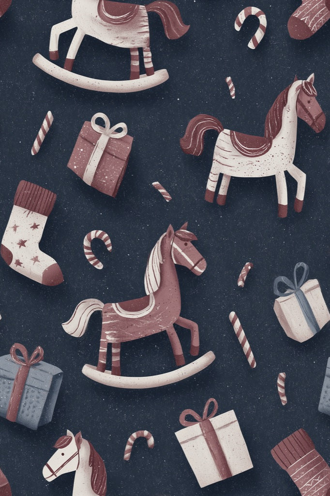 Rocking Horse Wallpaper Gifts Candy Cane Decorative Mural pattern artwork