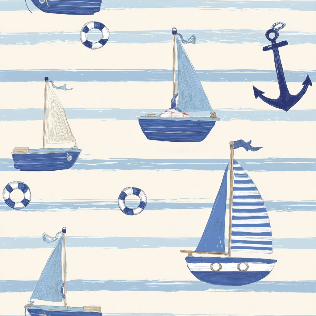 Nautical Wallpaper Striped Lifebuoys Decorative Mural pattern artwork