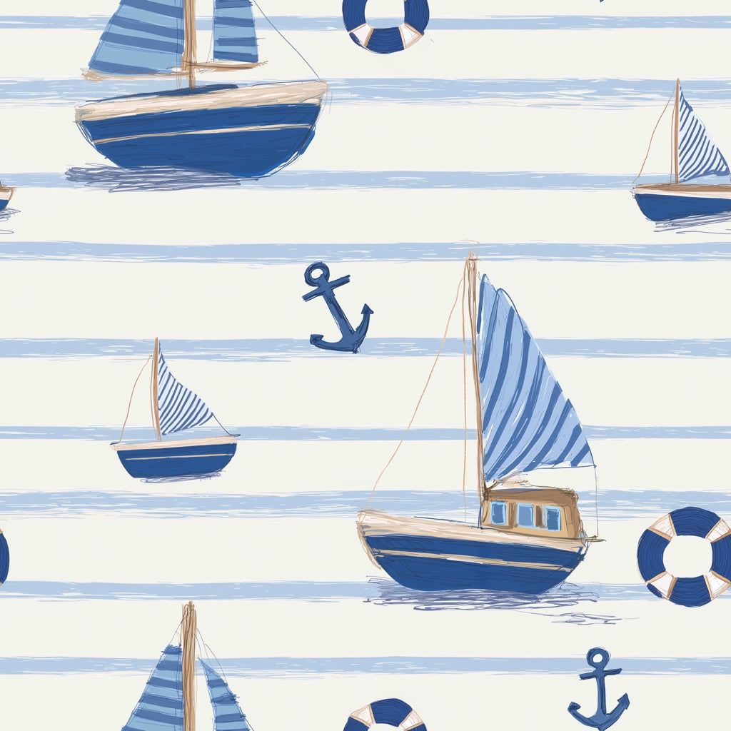 Nautical Wallpaper Sailboats Anchors Removable Wall Decor pattern artwork