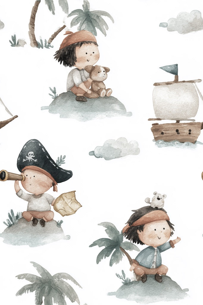 Pirate Adventure Wallpaper Cartoon Children Decorative Mural pattern artwork