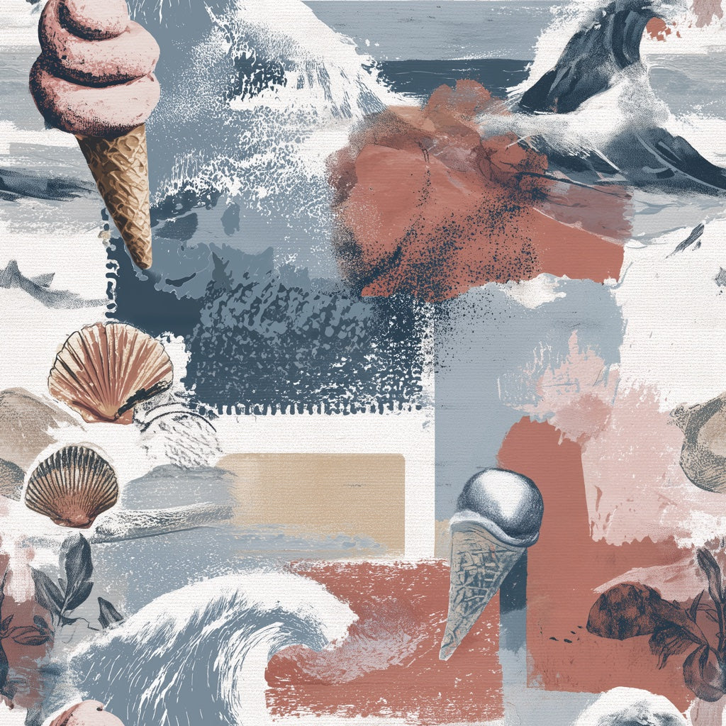 Coastal Wallpaper Ice Cream Seashells Decorative Mural pattern artwork