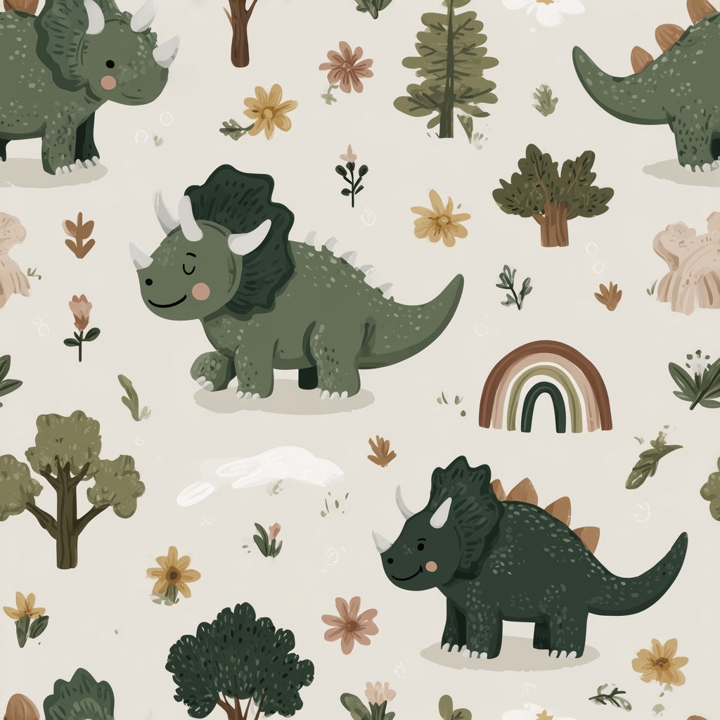 Dinosaur Wallpaper Cartoon Floral Decorative Mural pattern artwork