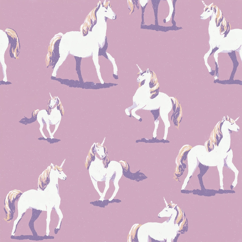 Purple Background Wallpaper Whimsical Removable Unicorn Wall Mural pattern artwork