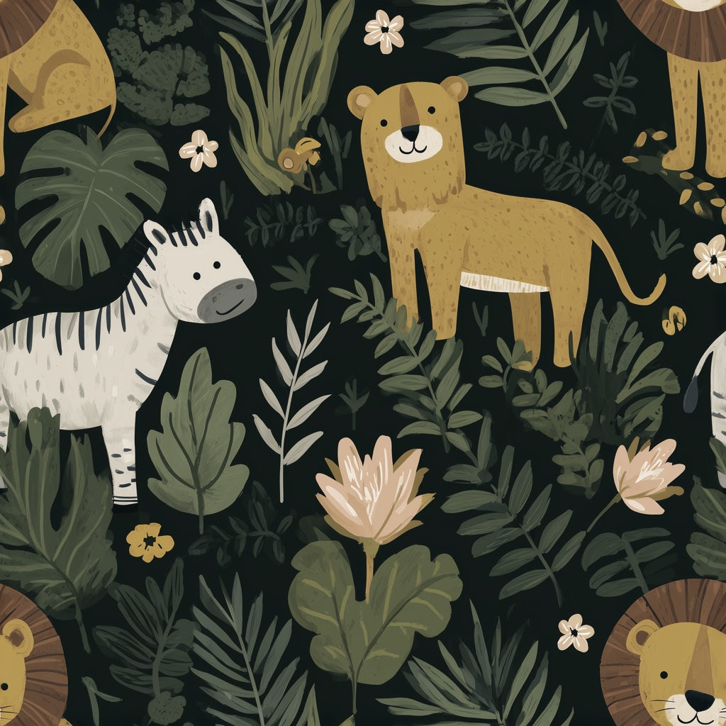 Jungle Wallpaper Animals Cartoon Removable Wall Decor pattern artwork