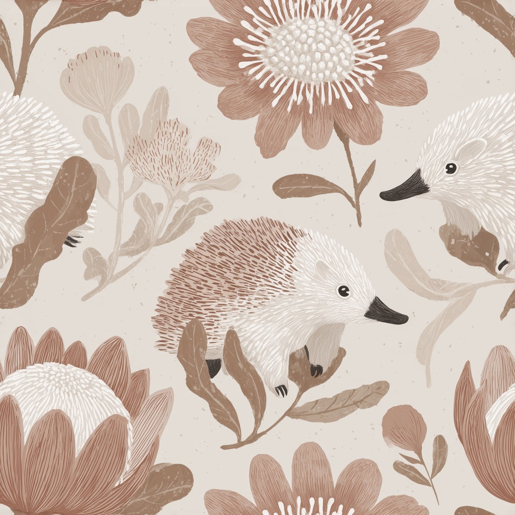 Hedgehogs Wallpaper Flowers Whimsical Decorative Mural pattern artwork