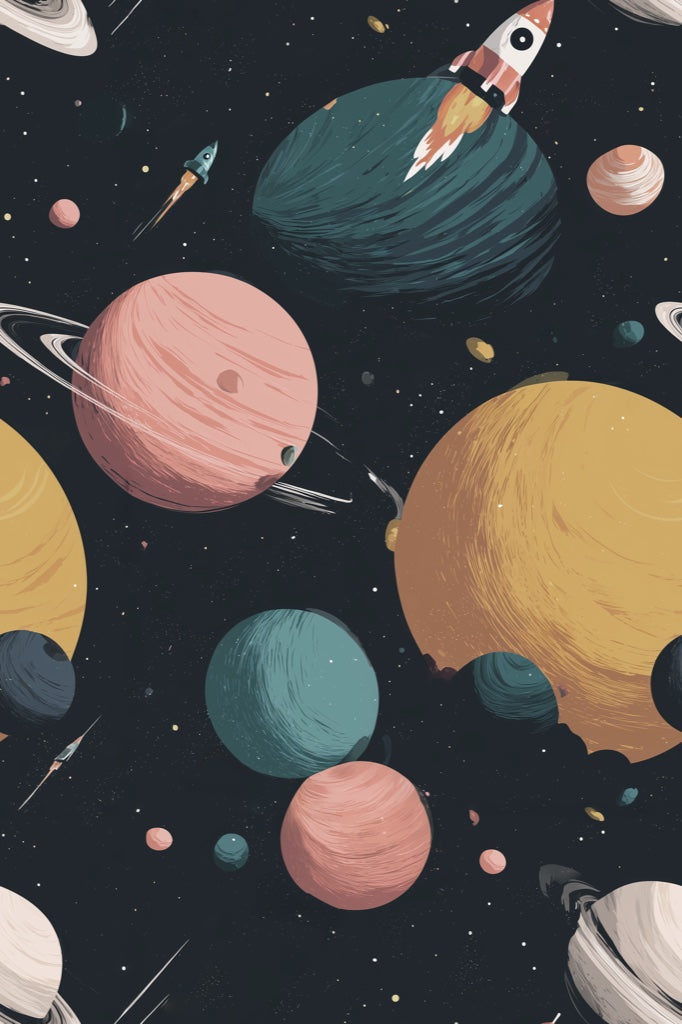 Space Wallpaper Planets Removable Rockets Wall Mural pattern artwork