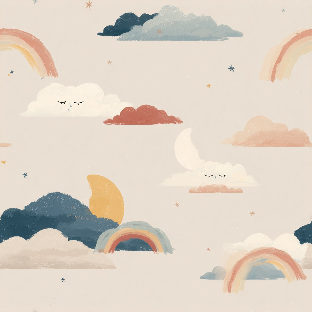 Clouds Wallpaper Whimsical Removable Rainbow Wall Art pattern artwork