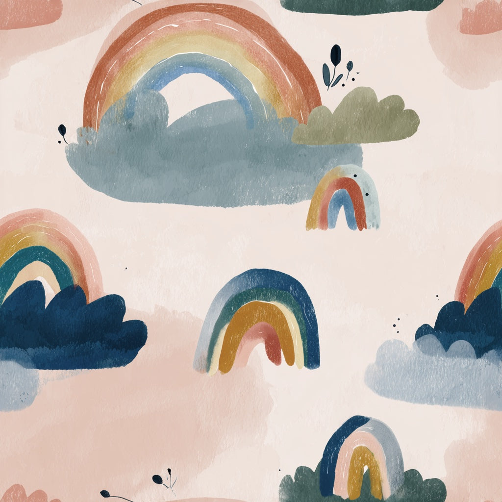 Pastel Rainbow Wallpaper Whimsical Clouds Removable Wall Decor pattern artwork
