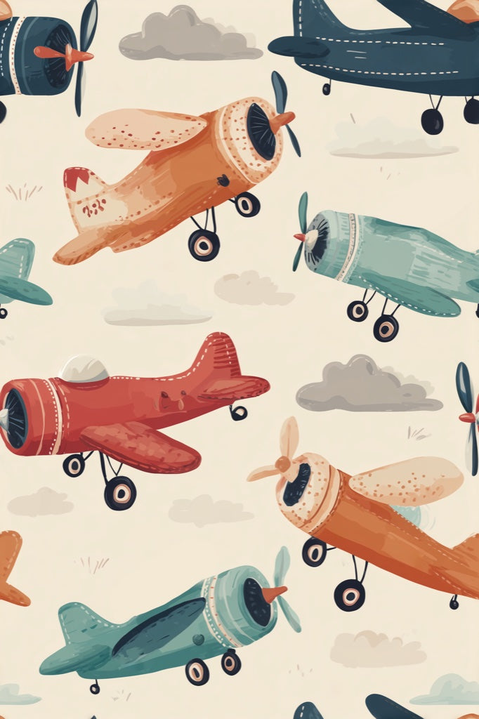 Airplanes Wallpaper Vintage Playful Decorative Mural pattern artwork