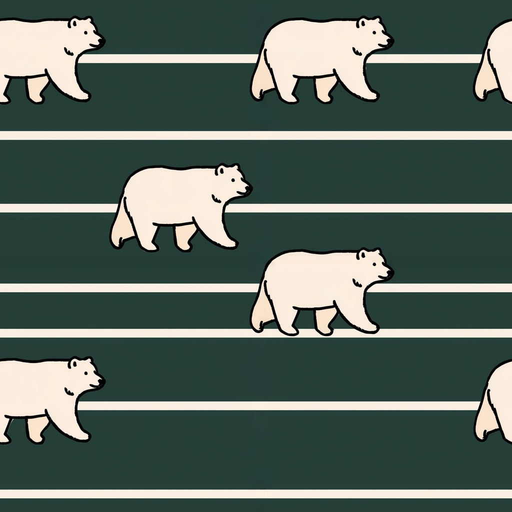 Modern Bears Wallpaper Striped Dark Green Decorative Mural pattern artwork