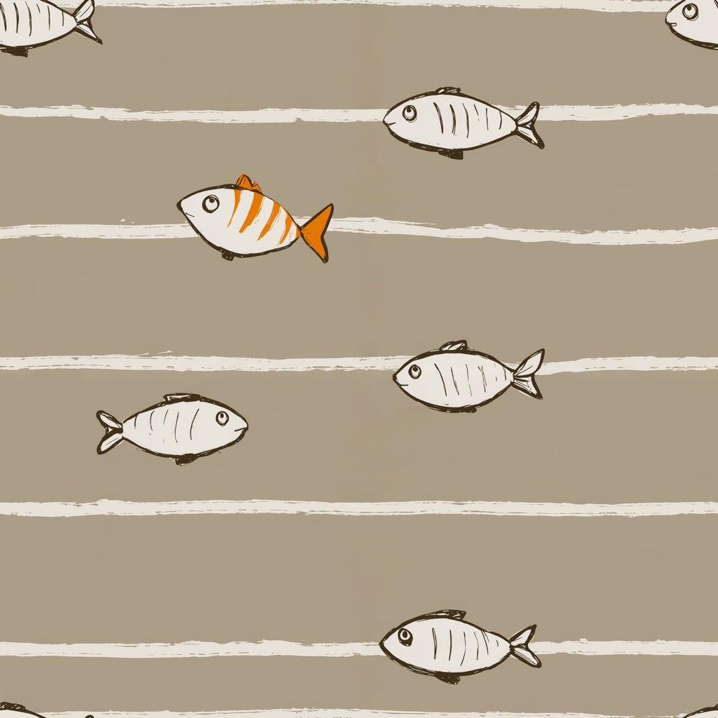 Fish Wallpaper Striped Contemporary Decorative Mural pattern artwork