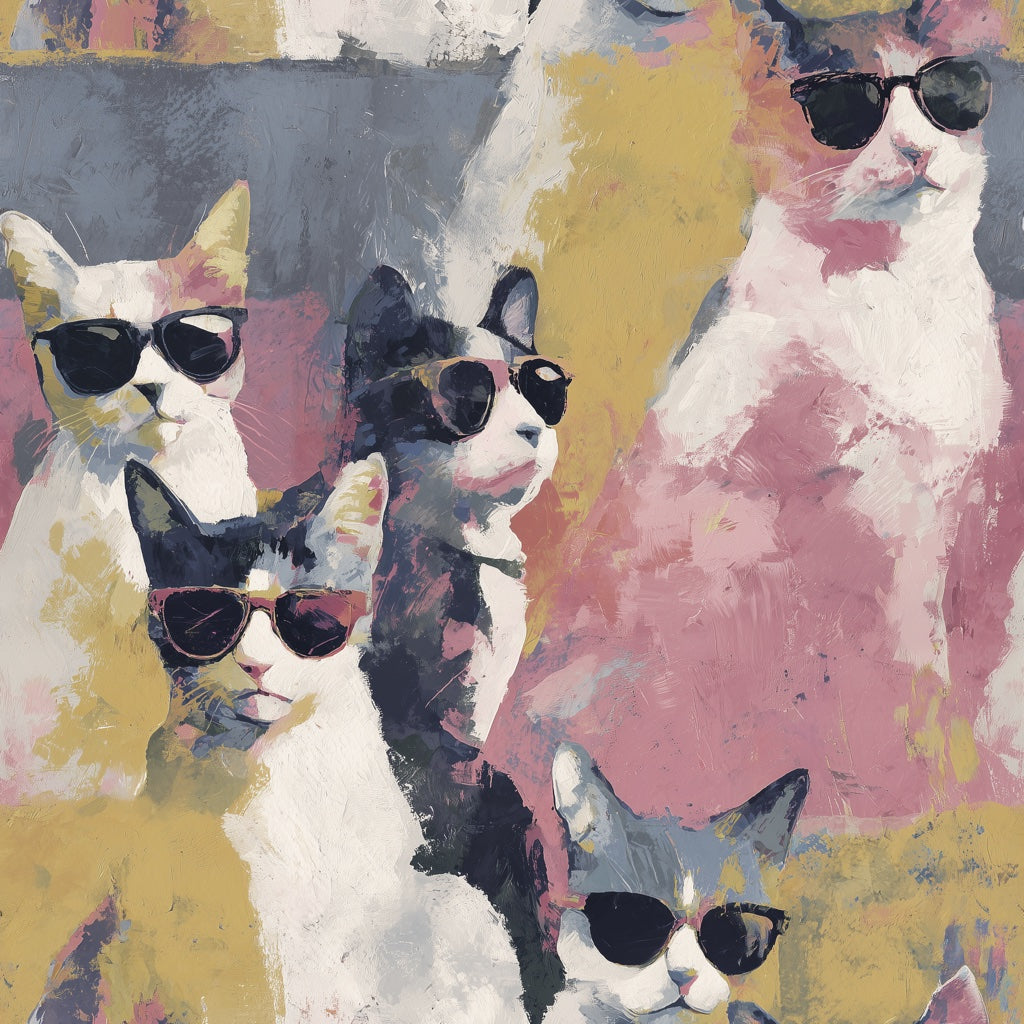 Cats Wallpaper Sunglasses Whimsical Mural pattern artwork