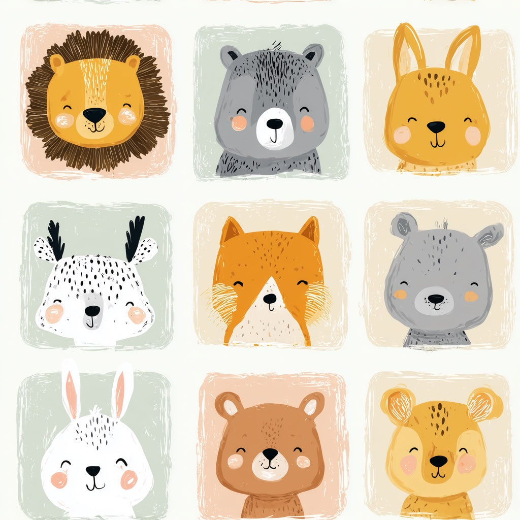 Cartoon Animals Wallpaper Playful Removable Pastel Wall Art pattern artwork