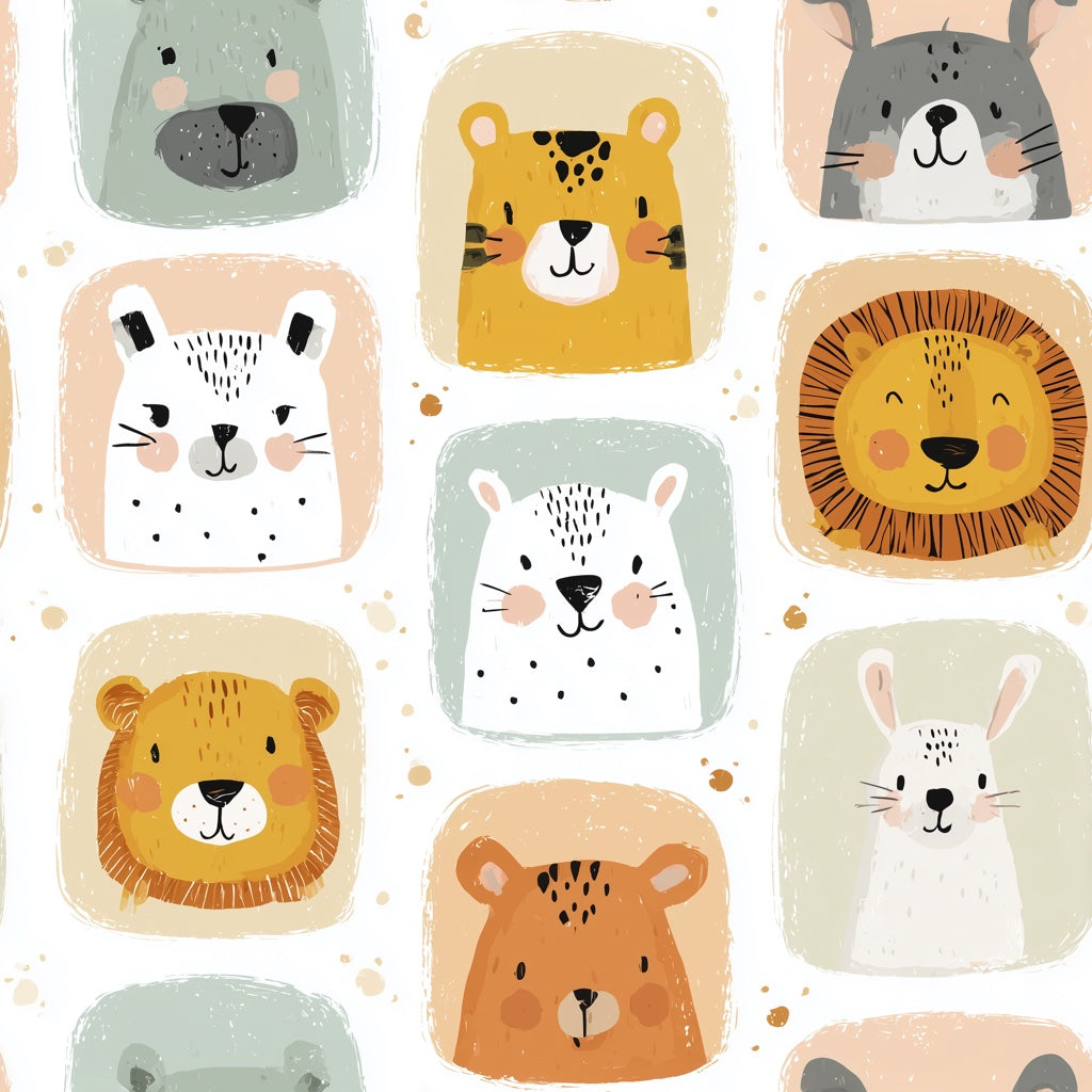 Animals Wallpaper Cartoon Playful Removable Wall Decor pattern artwork