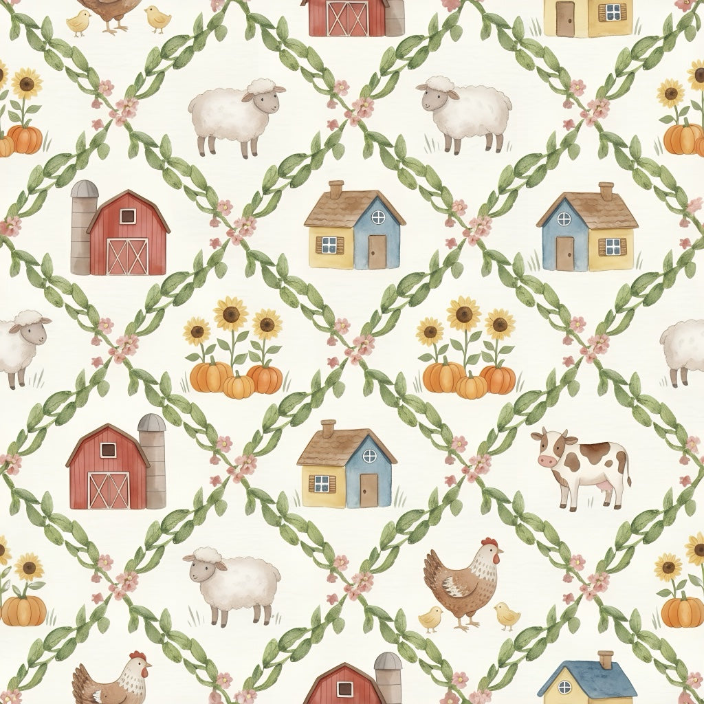 Farmhouse Wallpaper Watercolor Country Decorative Mural pattern artwork