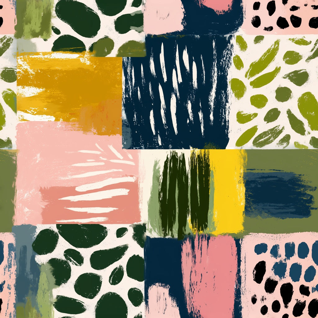 Geometric Patchwork Wallpaper Painterly Brushstrokes Modern Collage Decorative Mural pattern artwork