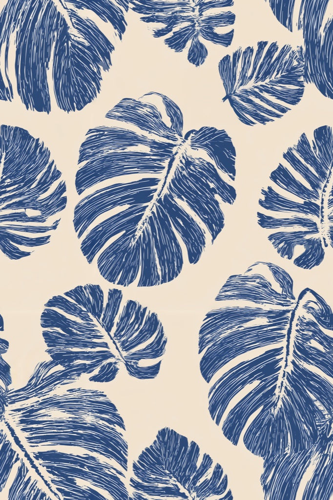 Floral Wallpaper Leaves Removable Blue Wall Mural pattern artwork