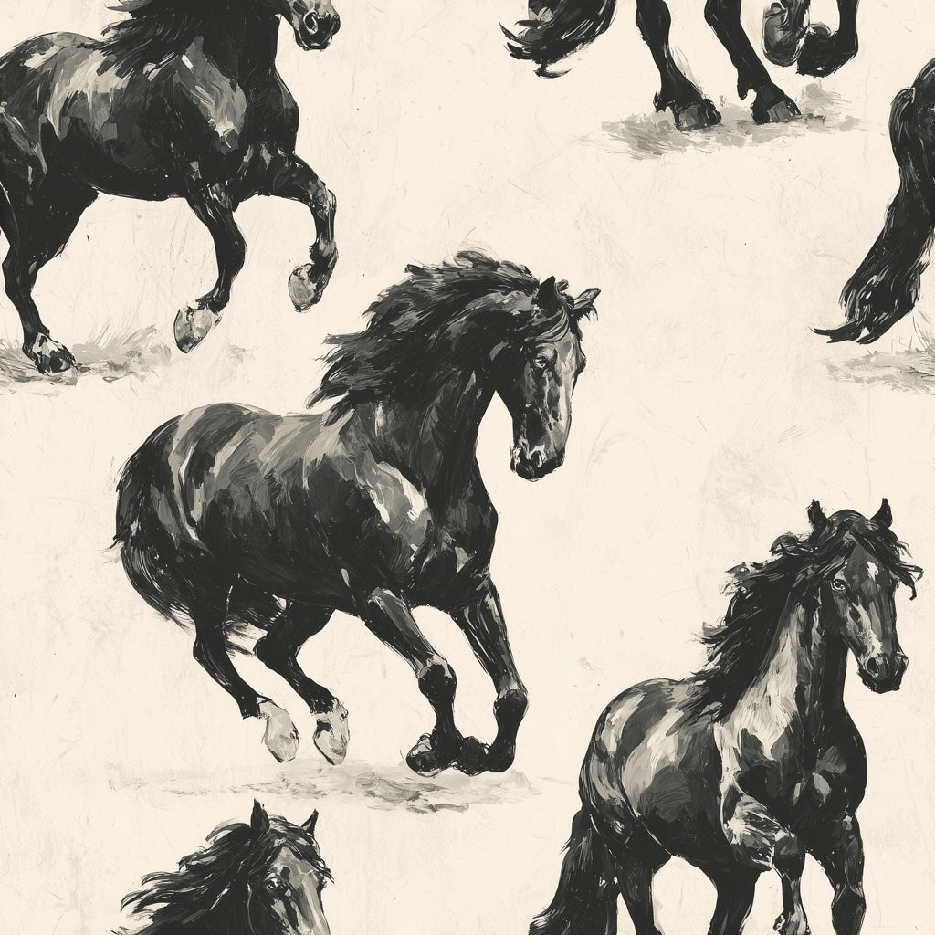 Equestrian Wallpaper Horses Galloping Decorative Mural pattern artwork