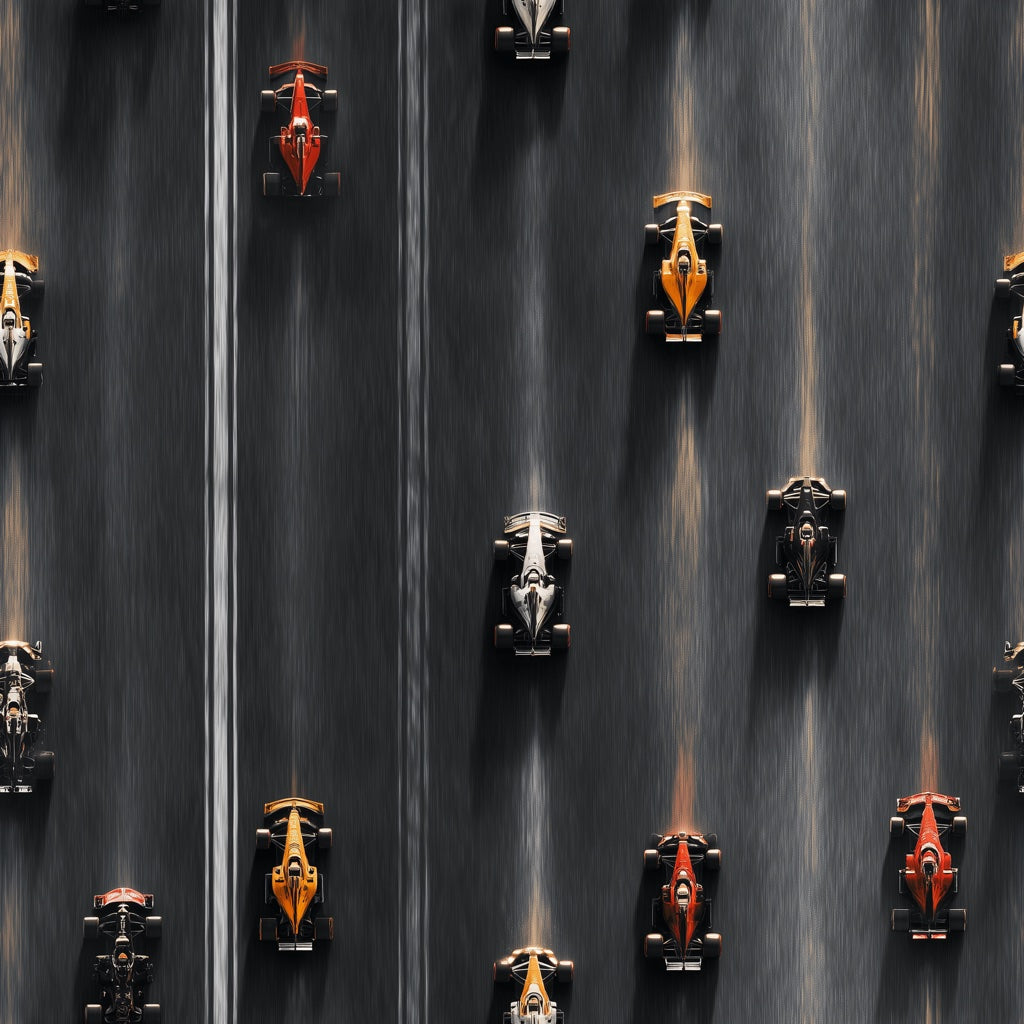 Formula Race Cars Wallpaper Overhead View Modern Motorsport Removable Wall Decor pattern artwork