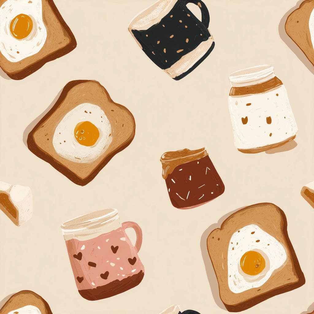 Toast And Eggs Wallpaper Jam Jars Coffee Mug Decorative Mural pattern artwork