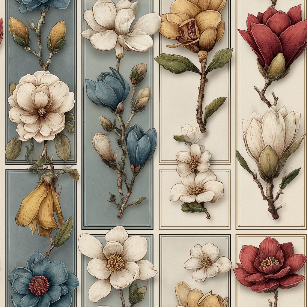 Muted Green Wallpaper Botanical Vintage Decorative Mural pattern artwork