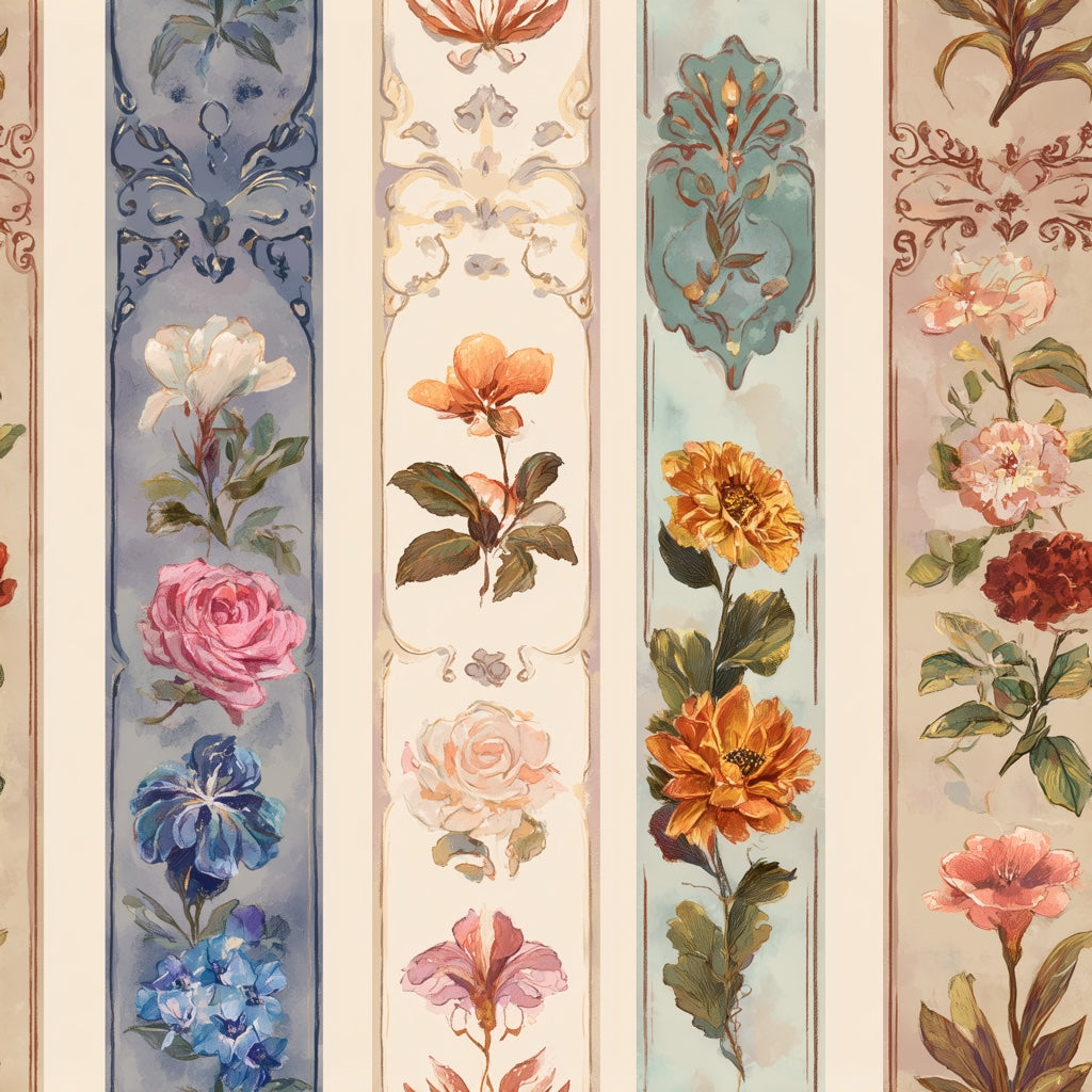Vertical Panels Wallpaper Watercolor Vintage Removable Wall Decor pattern artwork