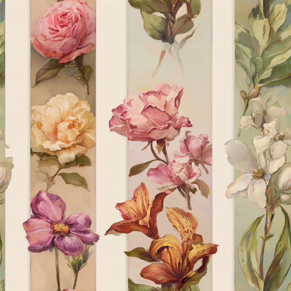 Floral Wallpaper Botanical Removable Vertical Stripes Wall Decor pattern artwork
