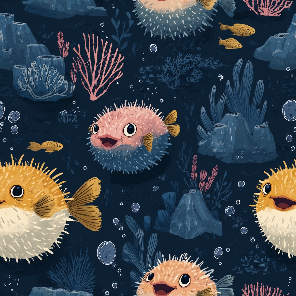 Underwater Wallpaper Pufferfish Removable Ocean Wall Decor pattern artwork