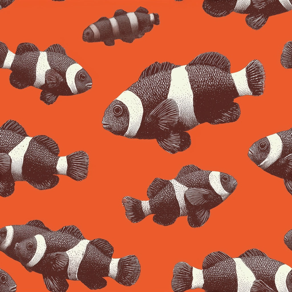 Clownfish Wallpaper Tropical Fish Orange Background Decorative Mural pattern artwork