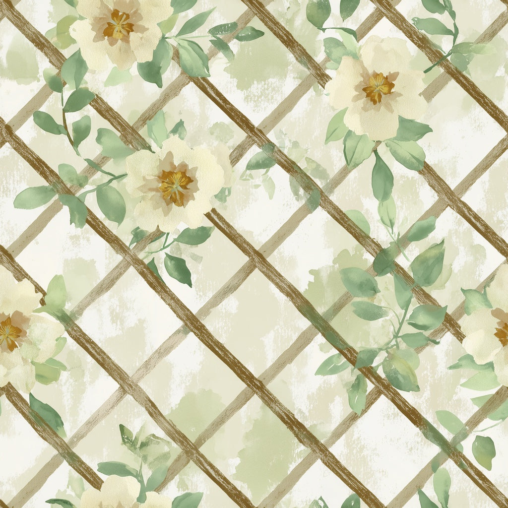 Floral Trellis Wallpaper Watercolor Vines Botanical Decorative Mural pattern artwork