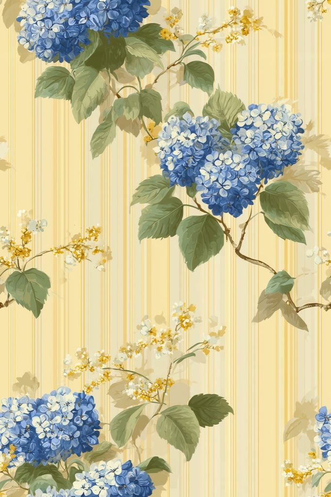 Floral Wallpaper Hydrangeas Vintage Decorative Mural pattern artwork