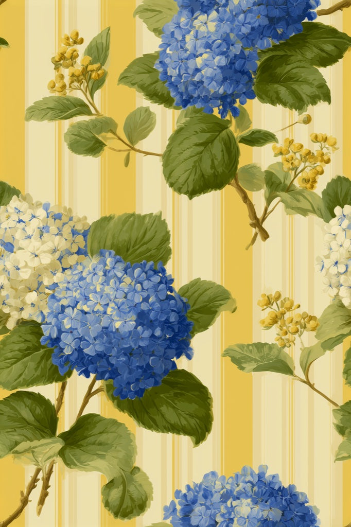 Floral Wallpaper Hydrangeas Vintage Removable Wall Decor pattern artwork