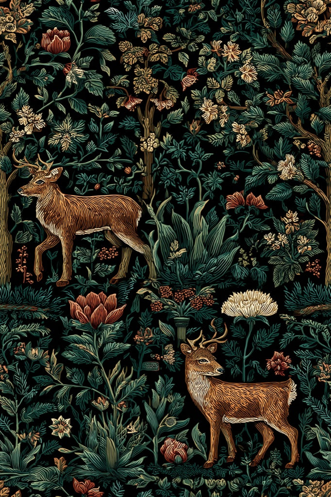 Vintage Floral Wallpaper Deer Nature Wall Mural pattern artwork