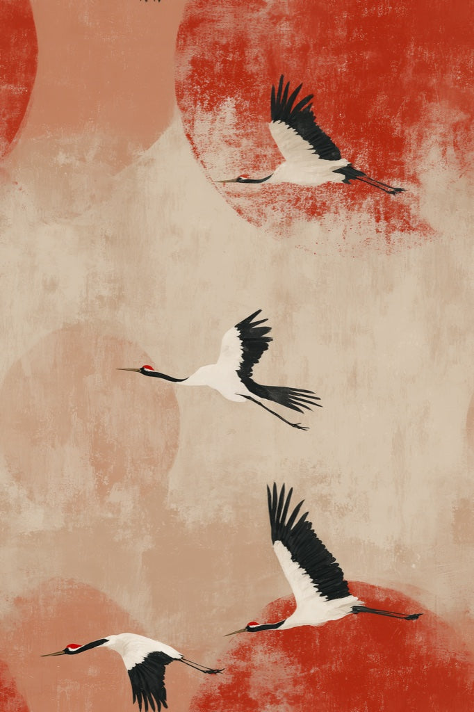 Cranes Wallpaper Modern Nature Removable Wall Decor pattern artwork
