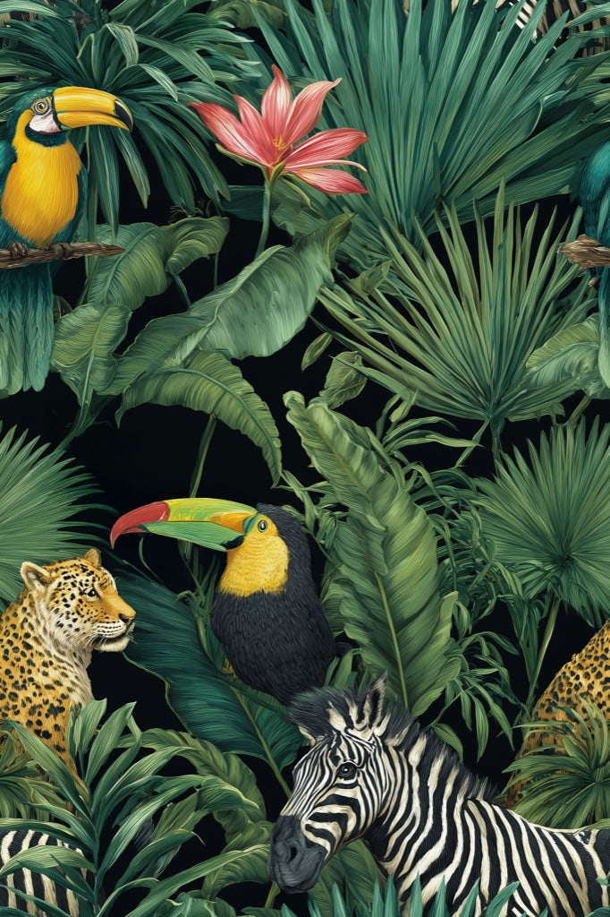 Tropical Wallpaper Jungle Animals Removable Wall Decor pattern artwork