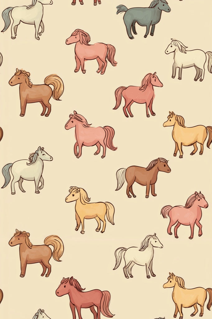 Horses Wallpaper Cartoon Playful Wall Decor pattern artwork