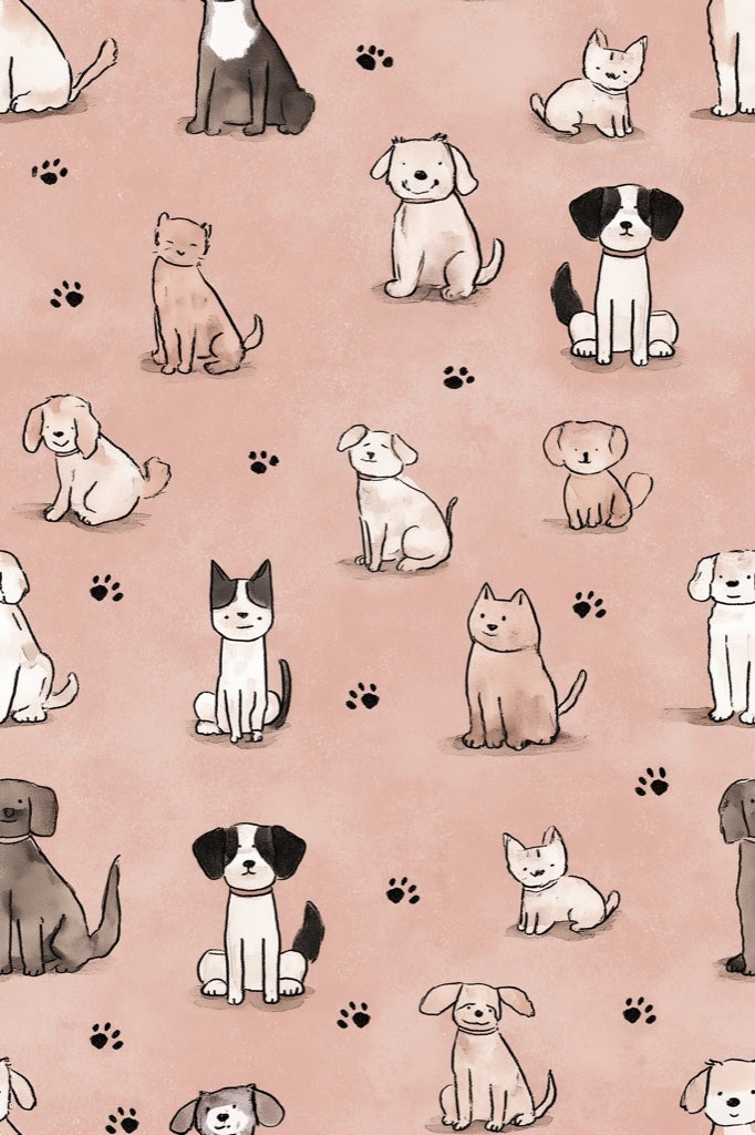 Cartoon Animals Wallpaper Pink Playful Decorative Mural pattern artwork