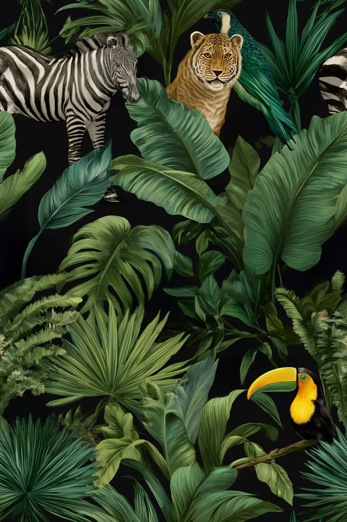 Shades Of Green Wallpaper Tropical Removable Animal Wall Mural pattern artwork
