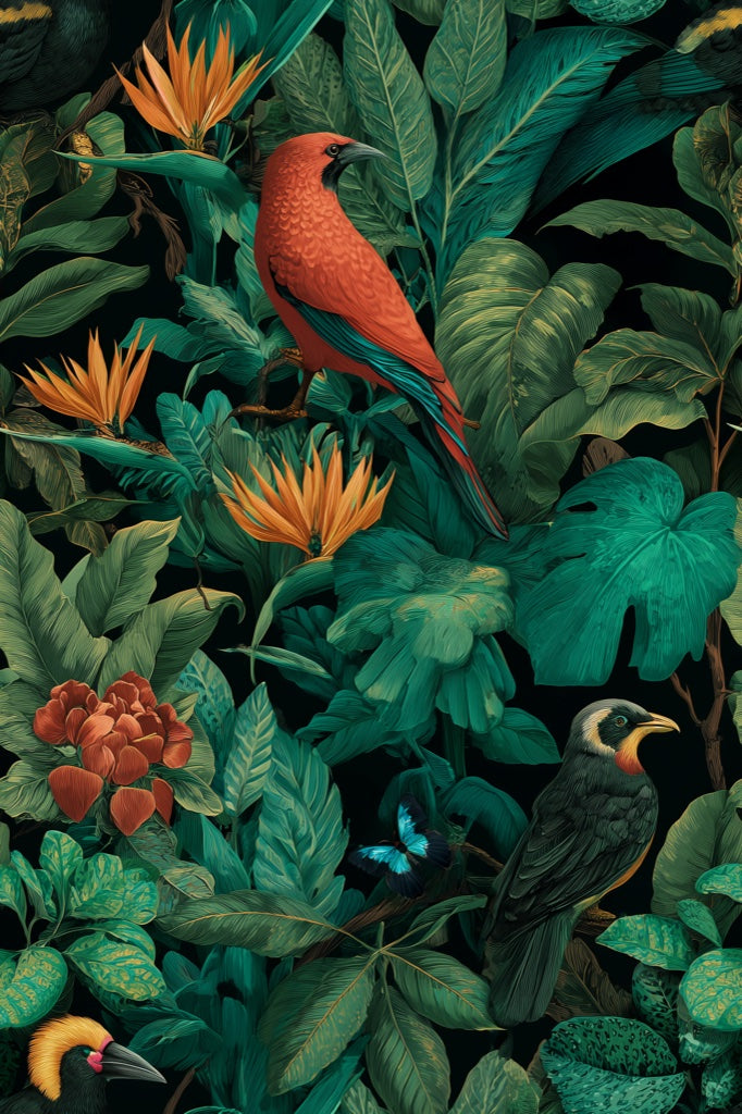 Tropical Birds Wallpaper Shades Green Wall Mural pattern artwork