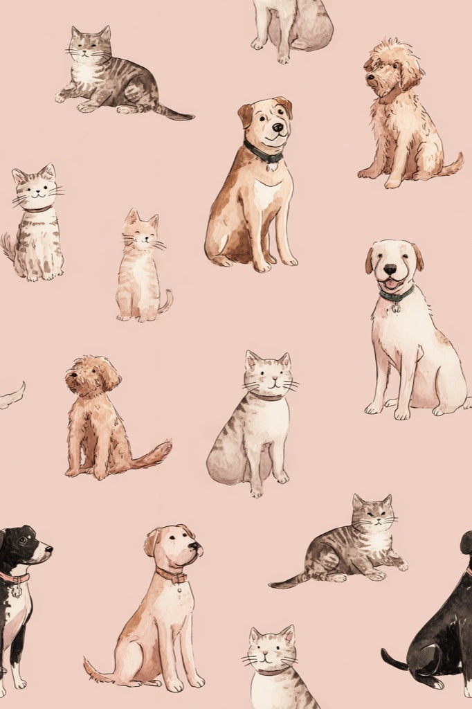 Cats Wallpaper Dogs Watercolor Decorative Mural pattern artwork