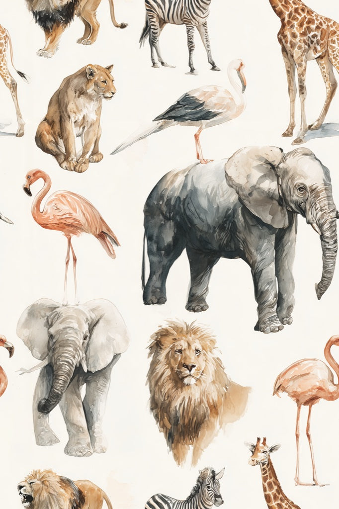 Safari Wildlife Wallpaper Animals Removable Eclectic Wall Decor pattern artwork