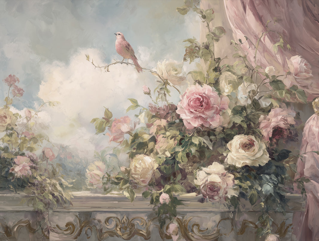Cloudy Sky Wallpaper Vintage Floral Wall Mural pattern artwork